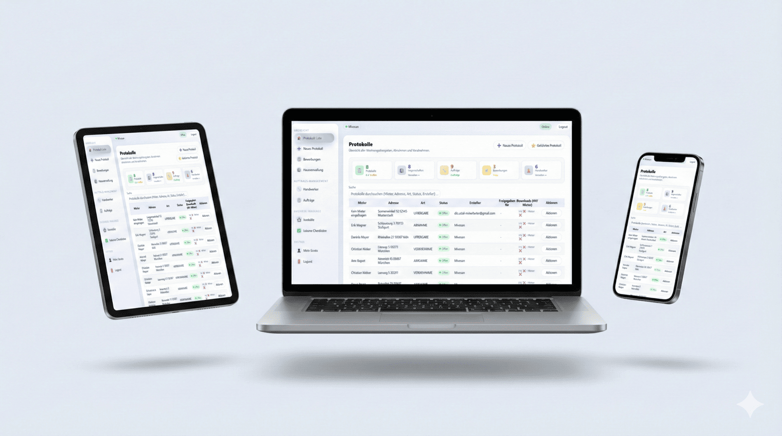 Wohnungsübergabe.online auf verschiedenen Geräten - Laptop, Tablet und Smartphone